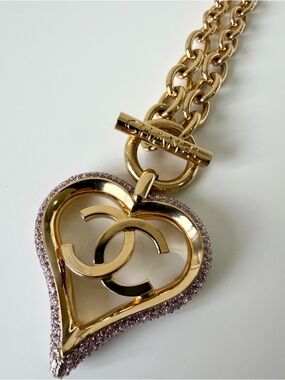 Chanel Crystal Heart Pendant Necklace